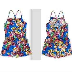 ThereAbouts Racing Blue Leaf Terry Cloth Romper Size Girl's XS 6/6X NEW with Tag